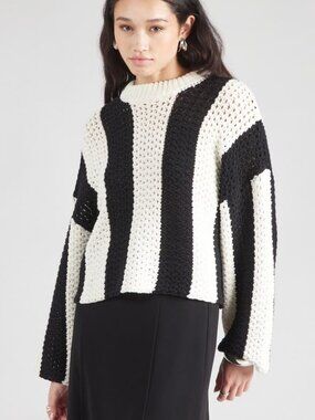 Soaked in Luxury Women's Menaka Sweater in Black White Stripe Size Medium